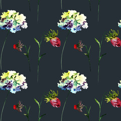 Obraz na płótnie Canvas Seamless pattern with Stylized flowers watercolor illustration