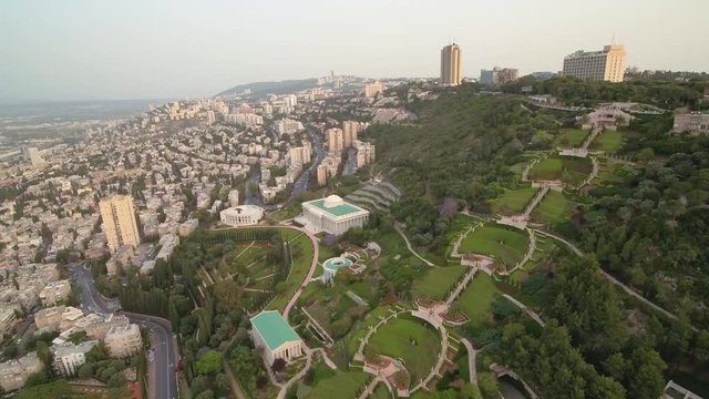Haifa Bahai gardens aerial drone footage 4k
