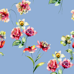 Seamless pattern with spring flowers