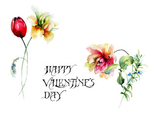 Stylized flowers with title Happy Valentines day