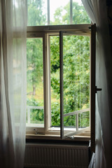 Open window view outside at country side village house