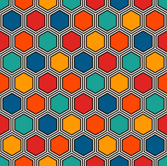 Honeycomb abstract background. Vivid colors hexagon tiles mosaic wallpaper. Seamless pattern with classic ornament