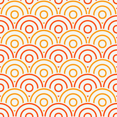 Blue color fish scale wallpaper. Asian traditional ornament with repeated scallops. Seamless pattern with semicircles