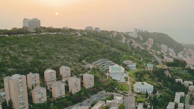 Haifa Bahai gardens aerial drone footage 4k