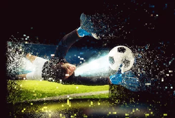 Foto op Canvas Pixelated image of a goalkeeper who try to catch the ball © alphaspirit
