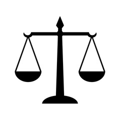 Law scales of justice icon. Symbol of law measuring legal case's support and opposition. Vector Illustration