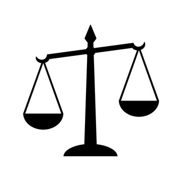 Law scales of justice icon. Symbol of law measuring legal case's support and opposition. Vector Illustration