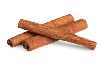 Three cinnamon sticks isolated on a white background