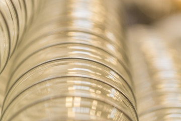 Closeup of transparent plastic corrugated pipe