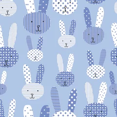 Wall murals Rabbit Cute bunnies blue white seamless pattern. Perfect for the kids market - would look great on packaging, stationary and fabric!