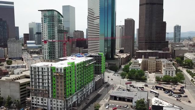 Rooftop construction downtown Denver landscape drone views