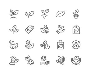 Simple Set of Plants Related Vector Line Icons. Contains such Icons as Leaf on Hand, Growing Conditions, Leafs and more. Editable Stroke. 48x48 Pixel Perfect.