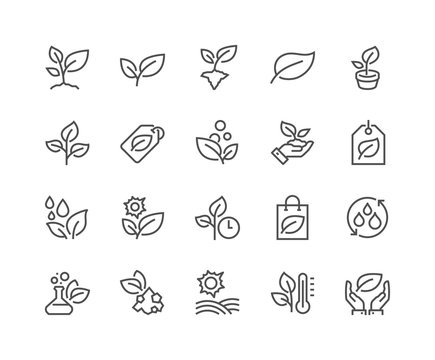 Simple Set of Plants Related Vector Line Icons. Contains such Icons as Leaf on Hand, Growing Conditions, Leafs and more. Editable Stroke. 48x48 Pixel Perfect.