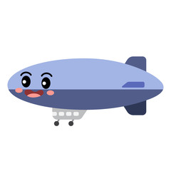 Blimp transportation cartoon character side view isolated on white background vector illustration.