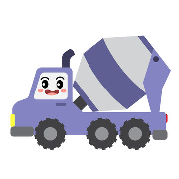 Concrete Mixer Truck transportation cartoon character side view isolated on white background vector illustration.