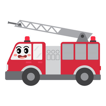 Fire Engine transportation cartoon character side view isolated on white background vector illustration.