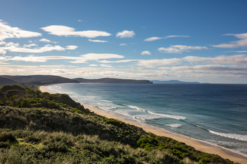Fototapeta na wymiar View of the beach from the spit lookout, also known as the Neck, Bruny Island, Tasmania, Australia