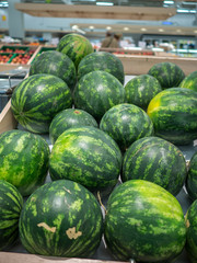 Watermelons stacked in the supermarket