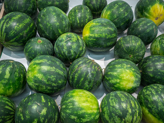 Watermelons stacked in the supermarket