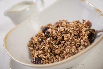 Close up of vegan granola with nuts