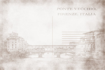 Postcard with a photograph of a view of the Ponte Vecchio in Florence