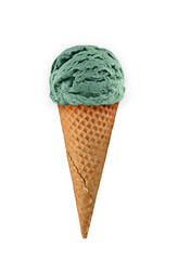 pistacchio ice cream with cone isolated on white background