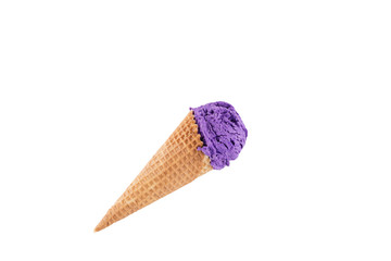 Blueberry ice cream with cone isolated on white background