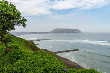 View of Lima City's coastline and a pier