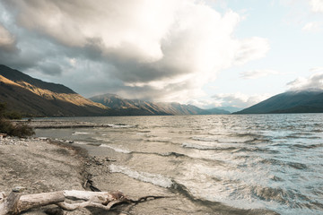 Magnificent view of blue sea with rocky mountains