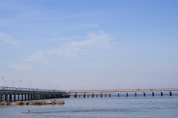 Pier against clear blue sky in Palanga, Lithuania