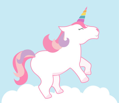 Cute unicorn vector background. Happy colorful unicorn illustration.