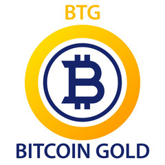 Bitcoin Gold Coin cryptocurrency blockchain icon. Virtual electronic, internet money or cryptocoin symbol, logo