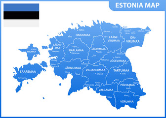 The detailed map of Estonia with regions or states and cities, capital. Administrative division