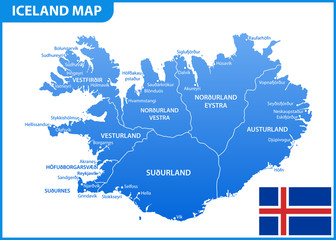 The detailed map of Iceland with regions or states and cities, capital. Administrative division