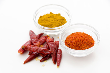 鷹の爪と一味唐辛子とカレーパウダー