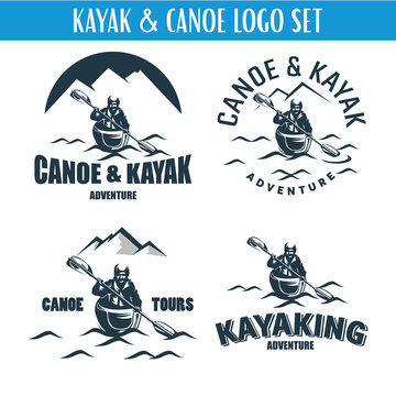 Canoe or Kayaking Logo Designs Template Set