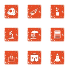 Scientific tool icons set. Grunge set of 9 scientific tool vector icons for web isolated on white background