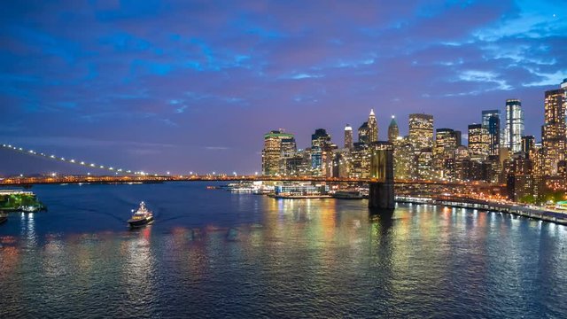 4k hyperlapse video of Manhattan skyline and Brooklyn Bridge