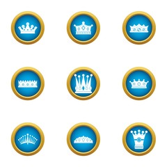 King head icons set. Flat set of 9 king head vector icons for web isolated on white background