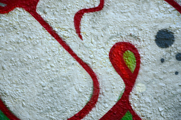 Street art. Abstract background image of a fragment of a colored graffiti painting in chrome and...