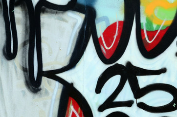 Street art. Abstract background image of a fragment of a colored graffiti painting in chrome and...