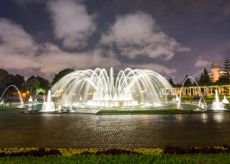 Beautiful fountain at Magic Water Circuit in Lima Peru