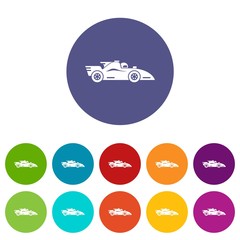 Racing car icons color set vector for any web design on white background
