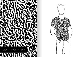 Abstract black and white seamless pattern for t-shirt