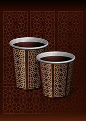 Brown Arabesque Motifs Paper Cups