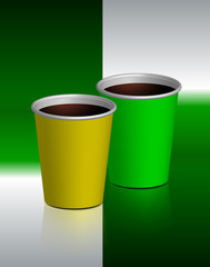 Yellow And Lime Green Blank Single Usage Paper Plastic Cups Vector 3D