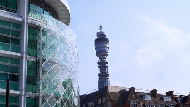 LONDON - MAY, 2017: BT Tower seen over rooftops, London, W1
