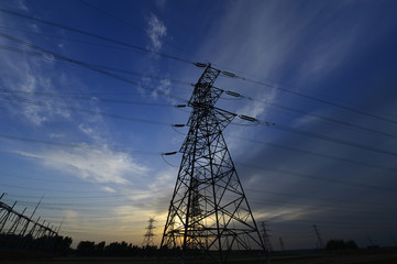 The power supply facilities of contour in the evening