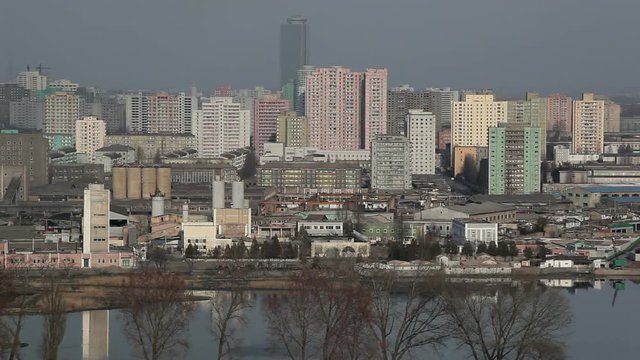  Pyongyang, factorys and apartment buildings in the city centre, North Korea, Asia