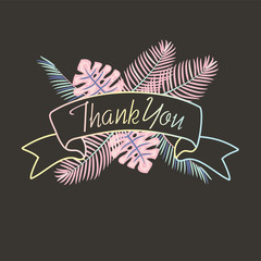 Thank you card design with tropical leaves
